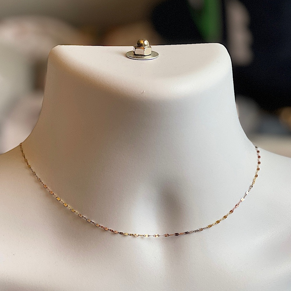 14kt Tri Tone Solid Gold Diamond Cut Disc Dainty Chain Necklace - 18 inches